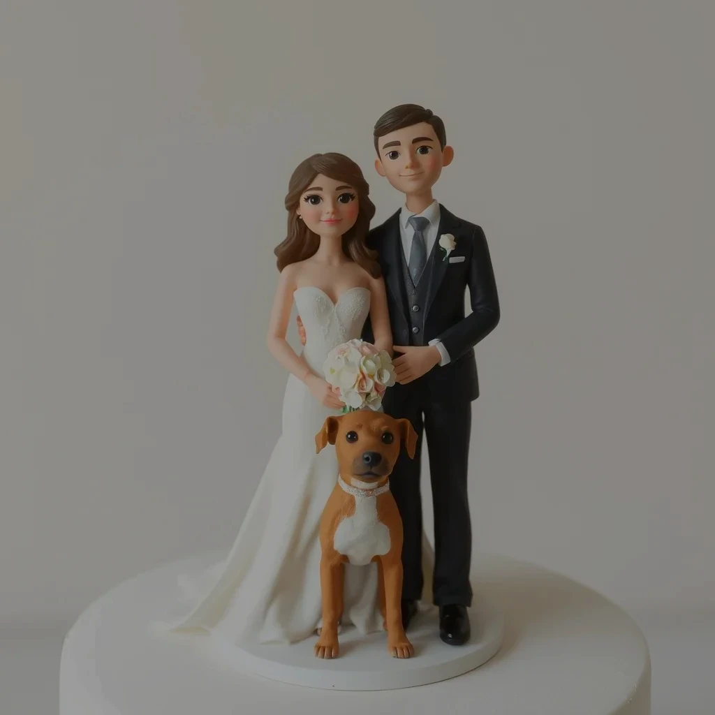 Escultura personalizada de una pareja y su mascota